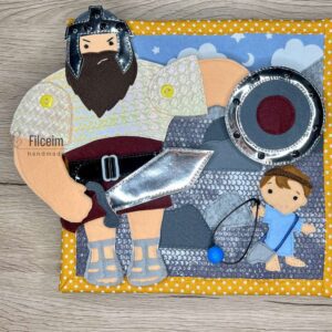 Dávid és Góliát bibliai történetek csendeskönyv oldal